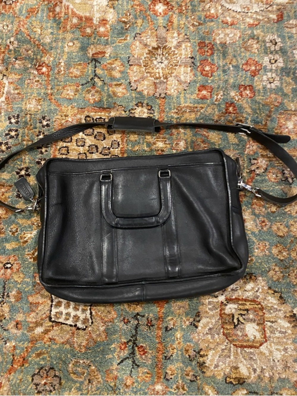 Vintage 1990s Coach Black Leather Messenger Briefcase with Detachable Strap